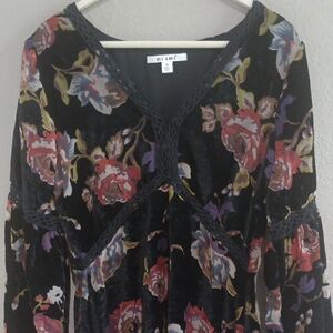 miami Black Velvet Floral Dress with Lace Trim